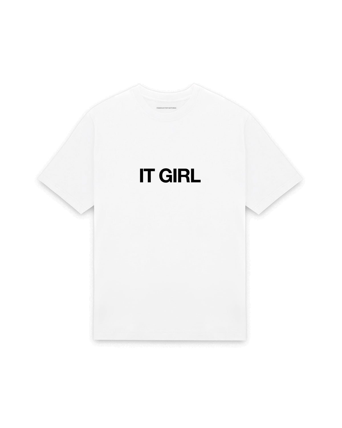 White oversized t-shirt with IT GIRL printed in Helvetica across the chest, AS Colour Heavy Tee 5080.